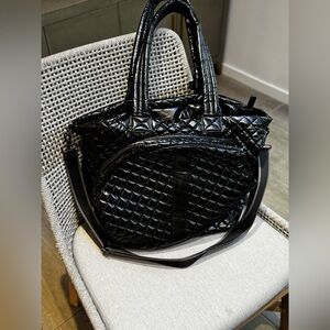 Oliver Thomas Glossy Black Quilted Tennis Tote